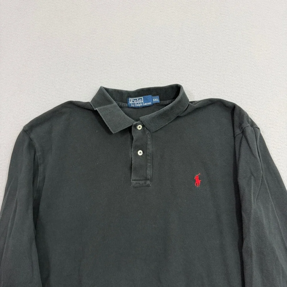 Vintage Polo Ralph Lauren Shirt Men XXL Black Long Sleeve Pique 90s Preppy Rugby